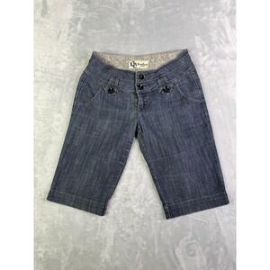 Boom Boom Jean Shorts Women's Bermuda Low Rise Dark Denim Two Button Zip